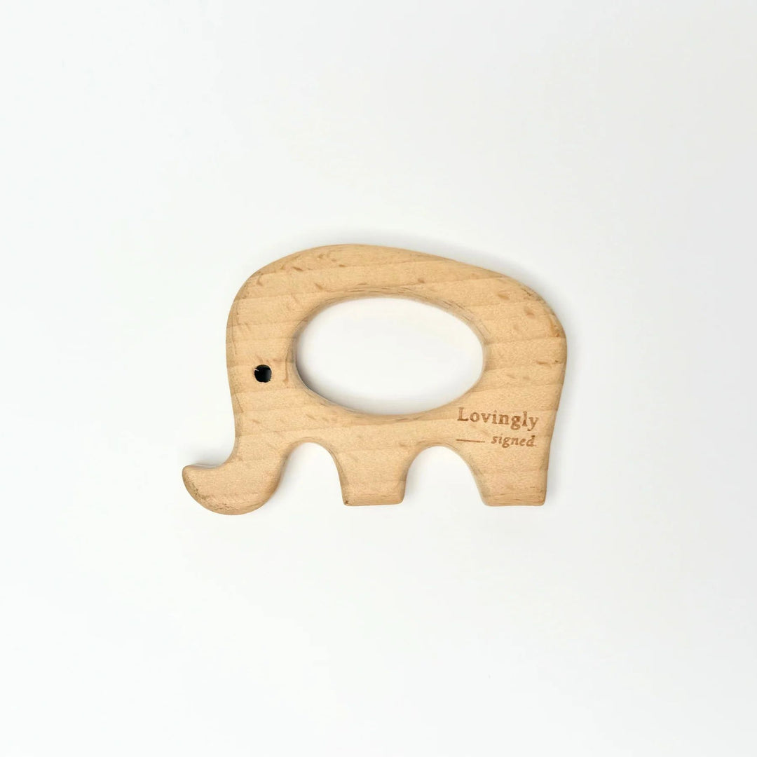 Natural elephant-shaped beech wood baby teether – safe, eco-friendly teething toy for infants