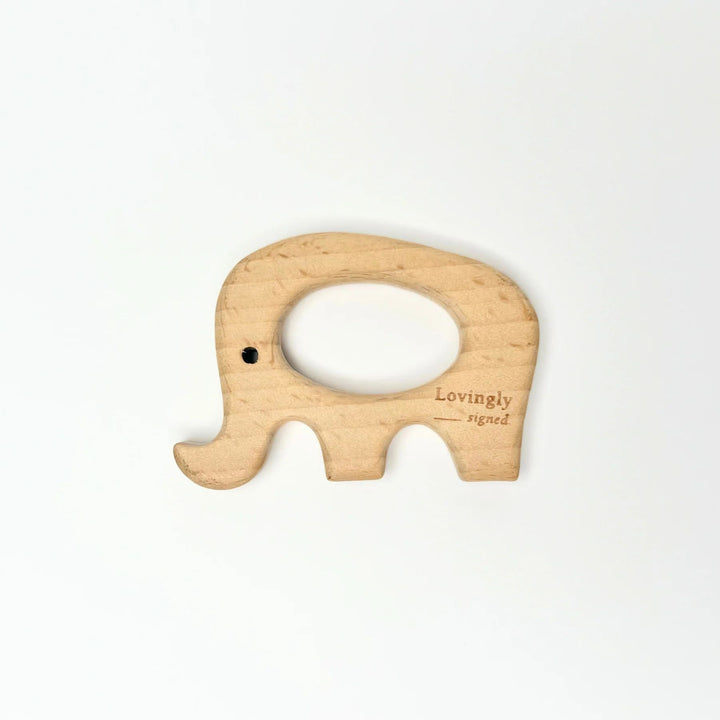Natural elephant-shaped beech wood baby teether – safe, eco-friendly teething toy for infants