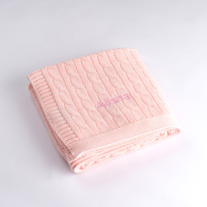 Personalised Luxury Baby Cable Knit Blanket - Pale Pink