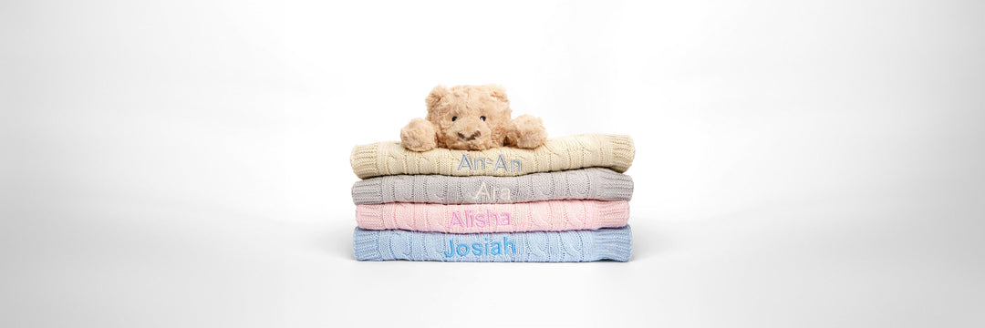 Personalised Cable Knit Blankets for Newborn Baby, Toddler and Children 