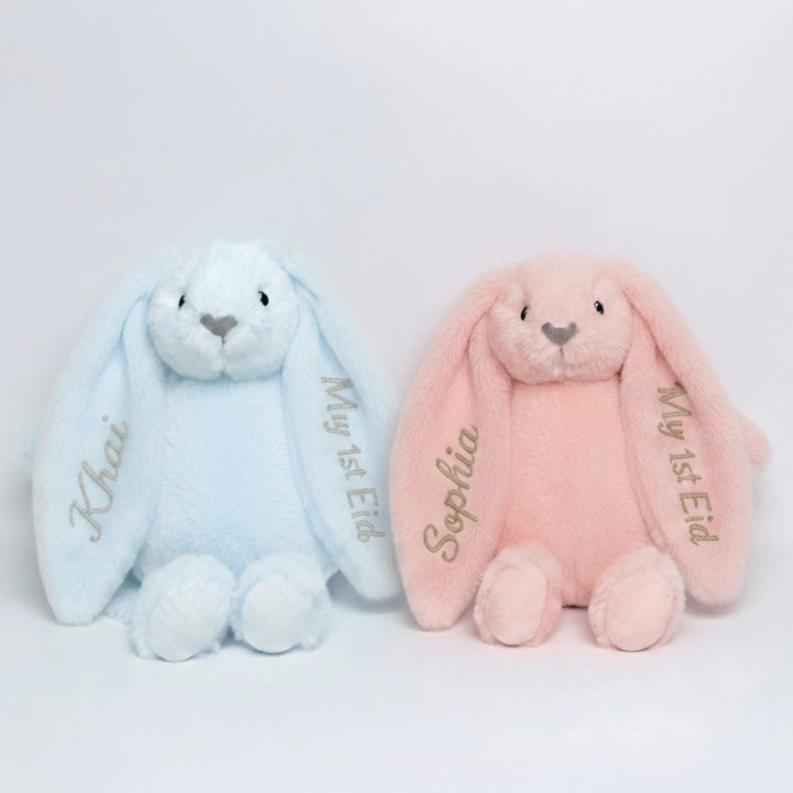 Personalised “My 1st Eid” bunny plush baby gift from Lovingly Signed UAE.