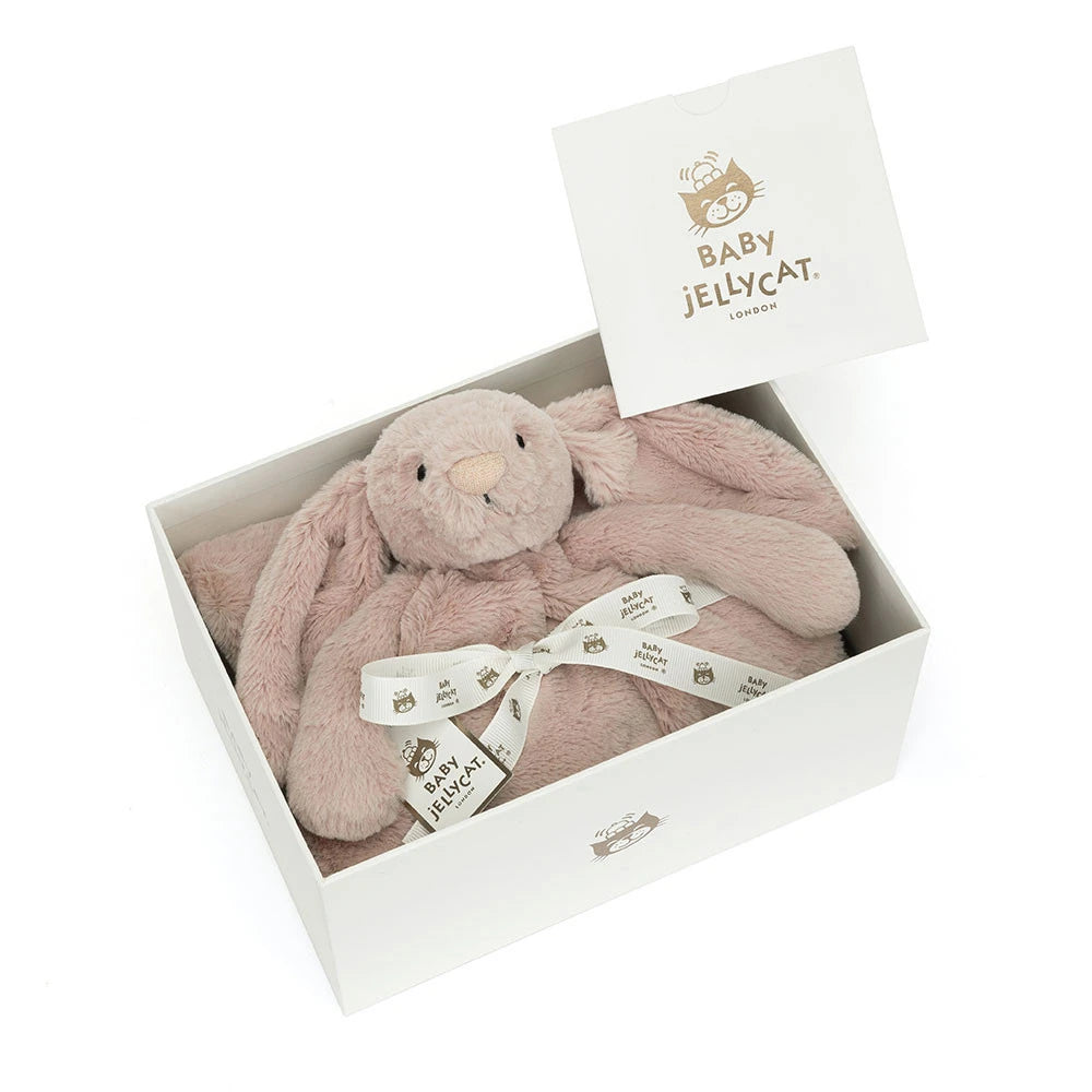 Jellycat bashful Luxe Rosa Bunny Blankie in Jellycat Gift Box