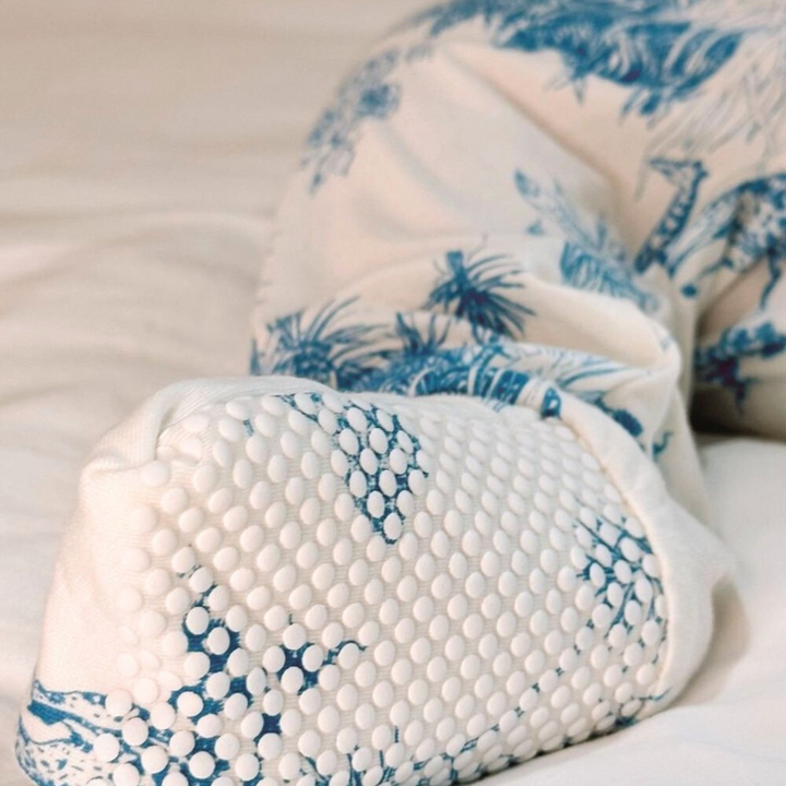 Close up of Footie of Little Noah Blue Bamboo Safari Sleepsuit