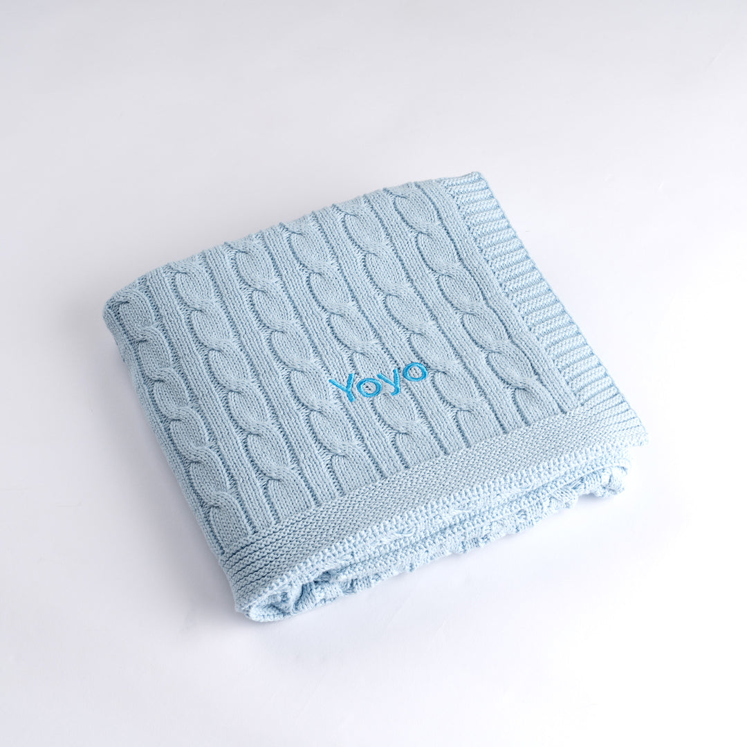 Personalised Cable Knit Blanket Blue