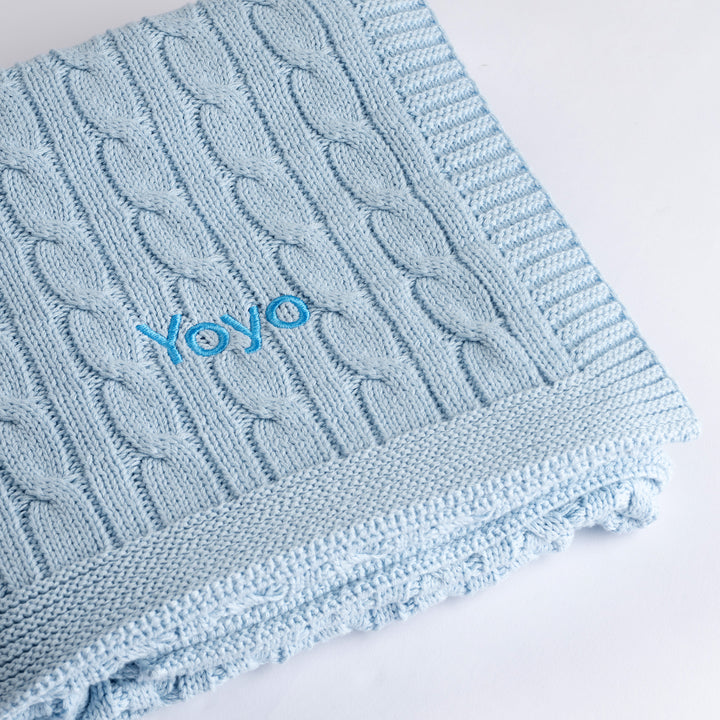 Personalised Cable Knit Blanket Blue