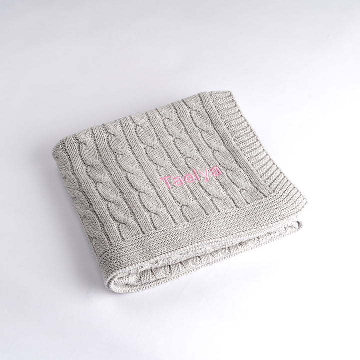 Personalised Luxury Baby Cable Knit Blanket - Grey