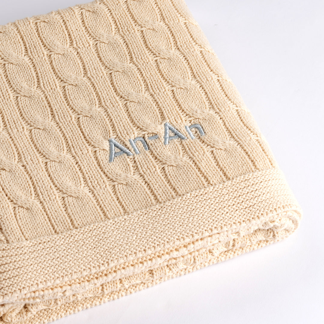 personalised Cream Cable Knit Blanket