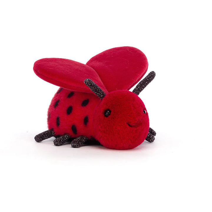 Jellycat Loulou Love Bug Red Plush Toy with Heart-Shaped Wings – Front View