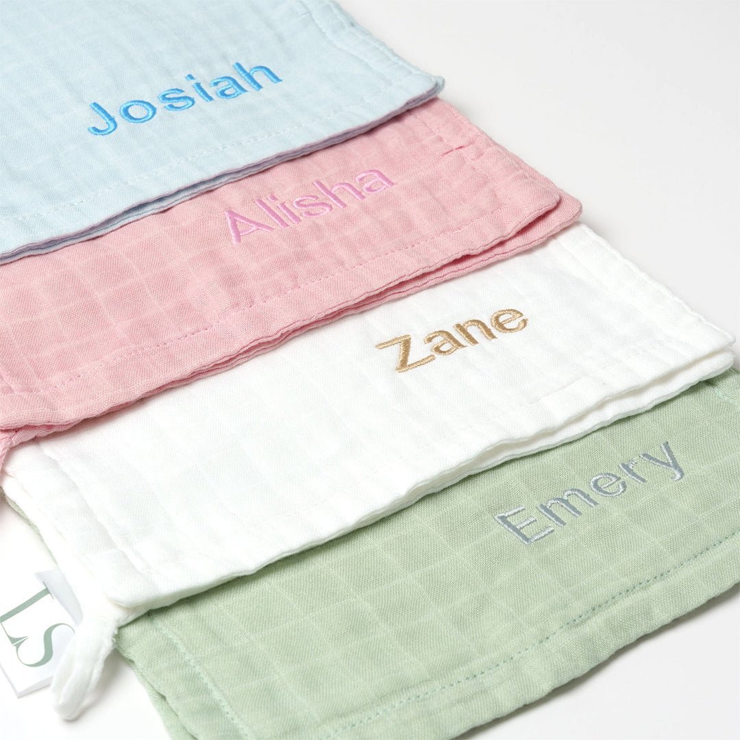 Personalised Bamboo Baby Muslin Cloth in 4 Colours