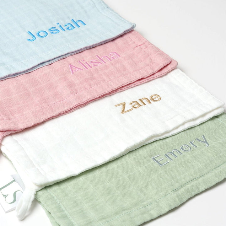 Personalised Bamboo Baby Muslin Cloth in 4 Colours