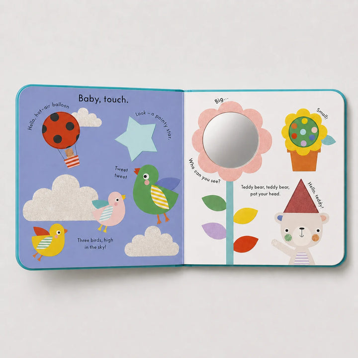 Baby Touch Playbook Open to Interactive Mirror, Birds and Touch-and-Feel Pages