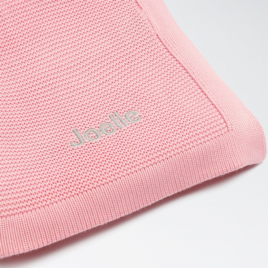 Pink Bamboo Cellular Blanket with "Joelle" customised in Grey thread