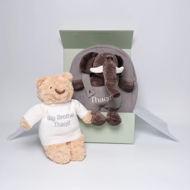 Big Brother Gift Set – Personalized Bear & Elephant Backpack