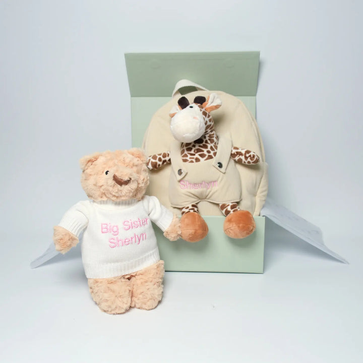 Personalised Big Sister Gift Set – Hugsy Bear & Giraffe Backpack