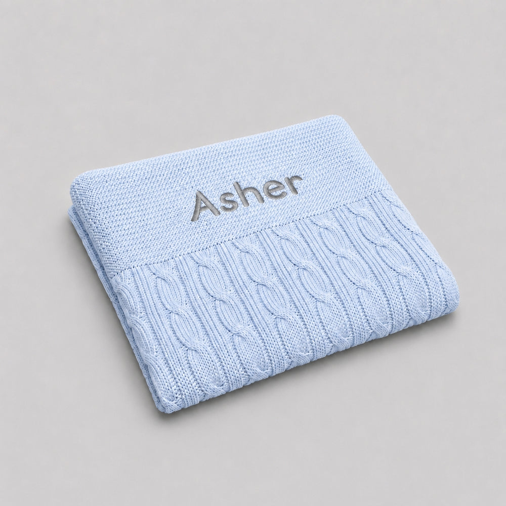 Personalised Cable Knit Blanket Blue