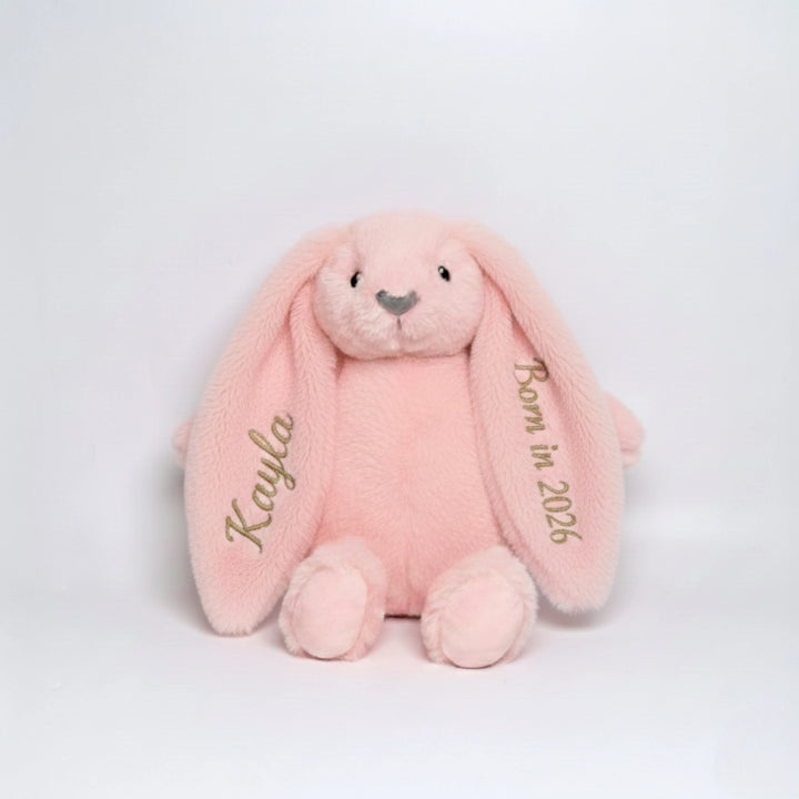 Personalised Twinkle Bunny soft toy with “Born in 2026” and custom name embroidery