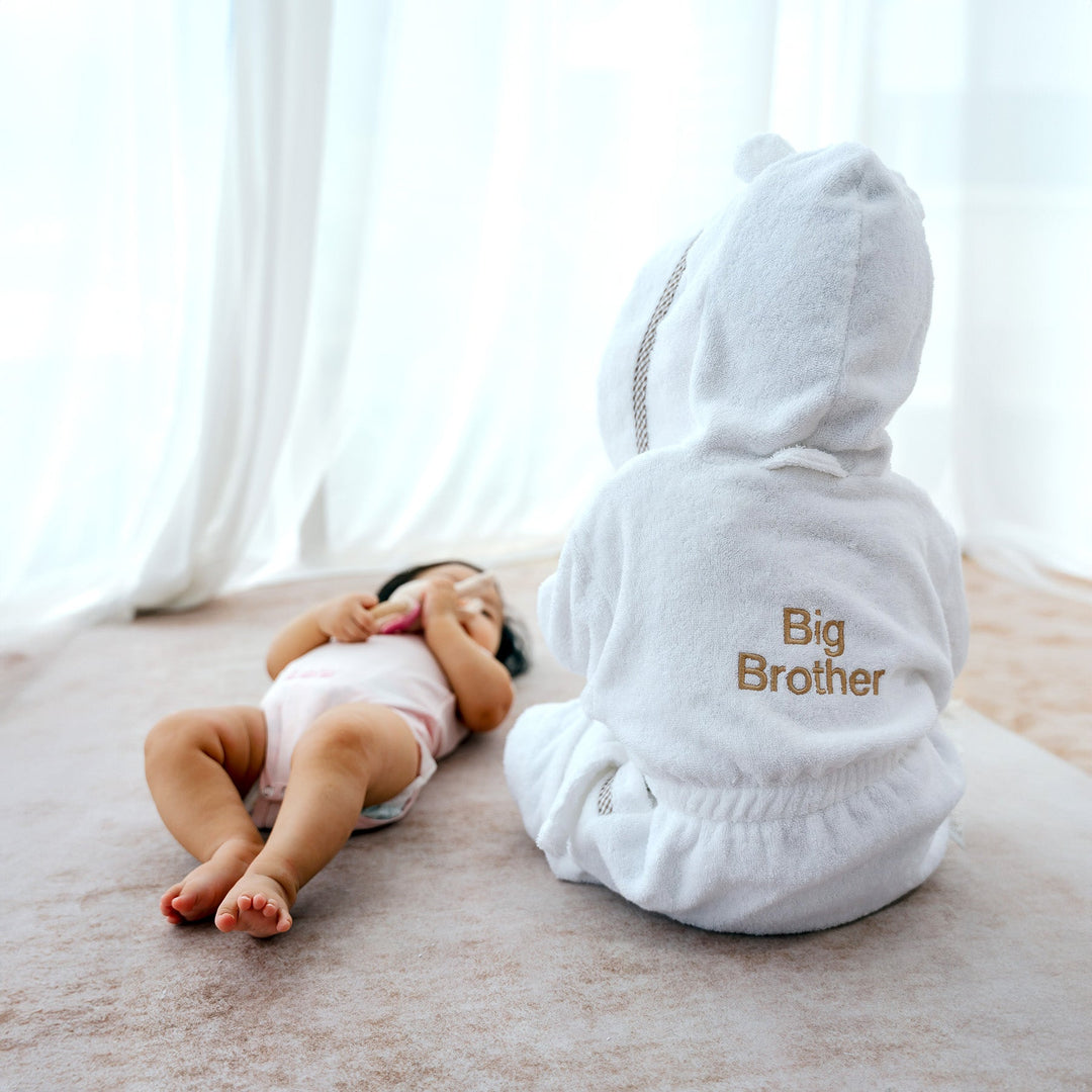 Baby and Big Brother in Customised Bathrobe