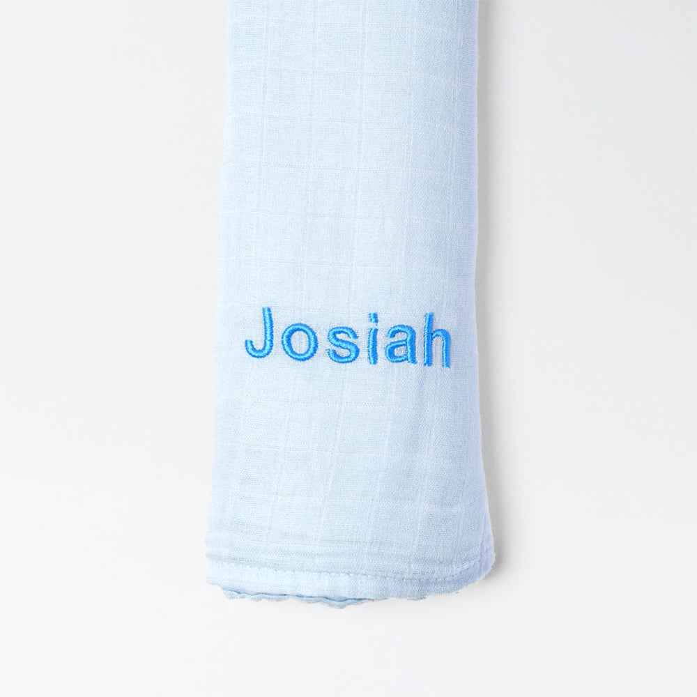 Personalized Bamboo Muslin Swaddle in Blue