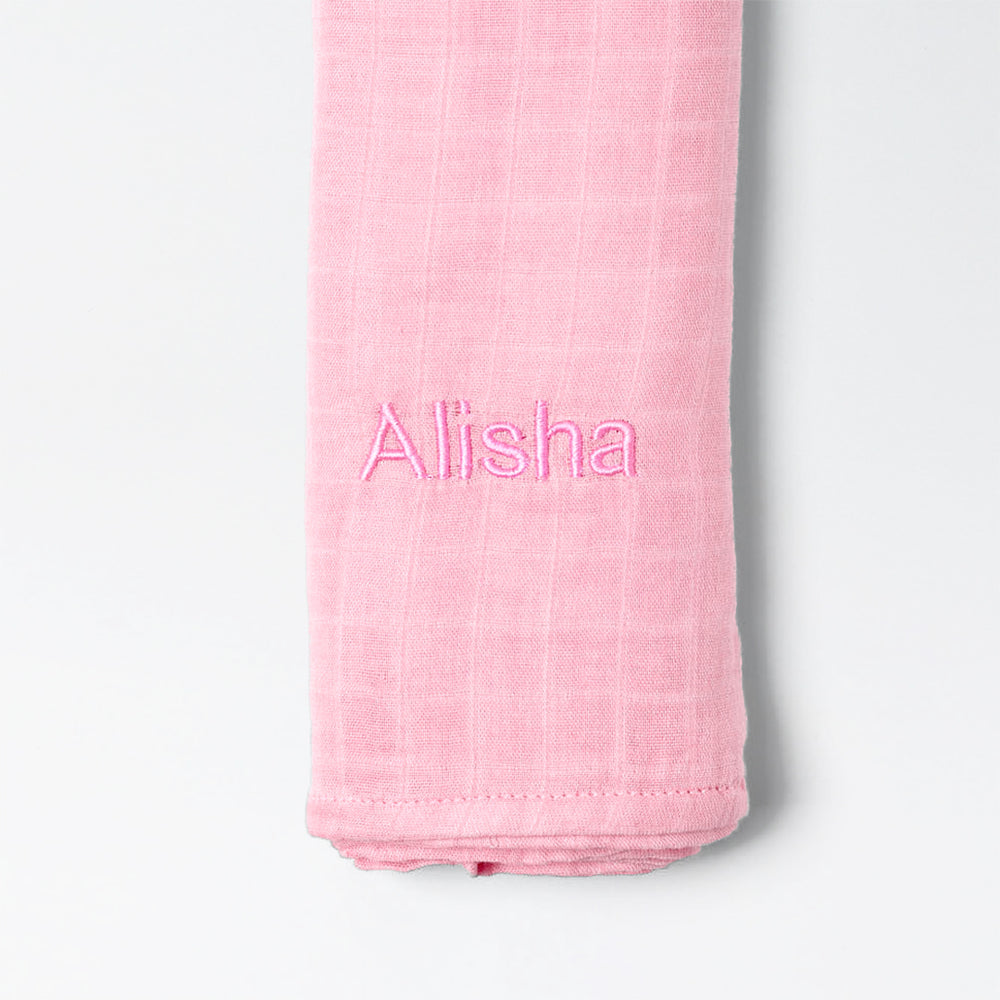 Personalized Bamboo Muslin Swaddle in Pink