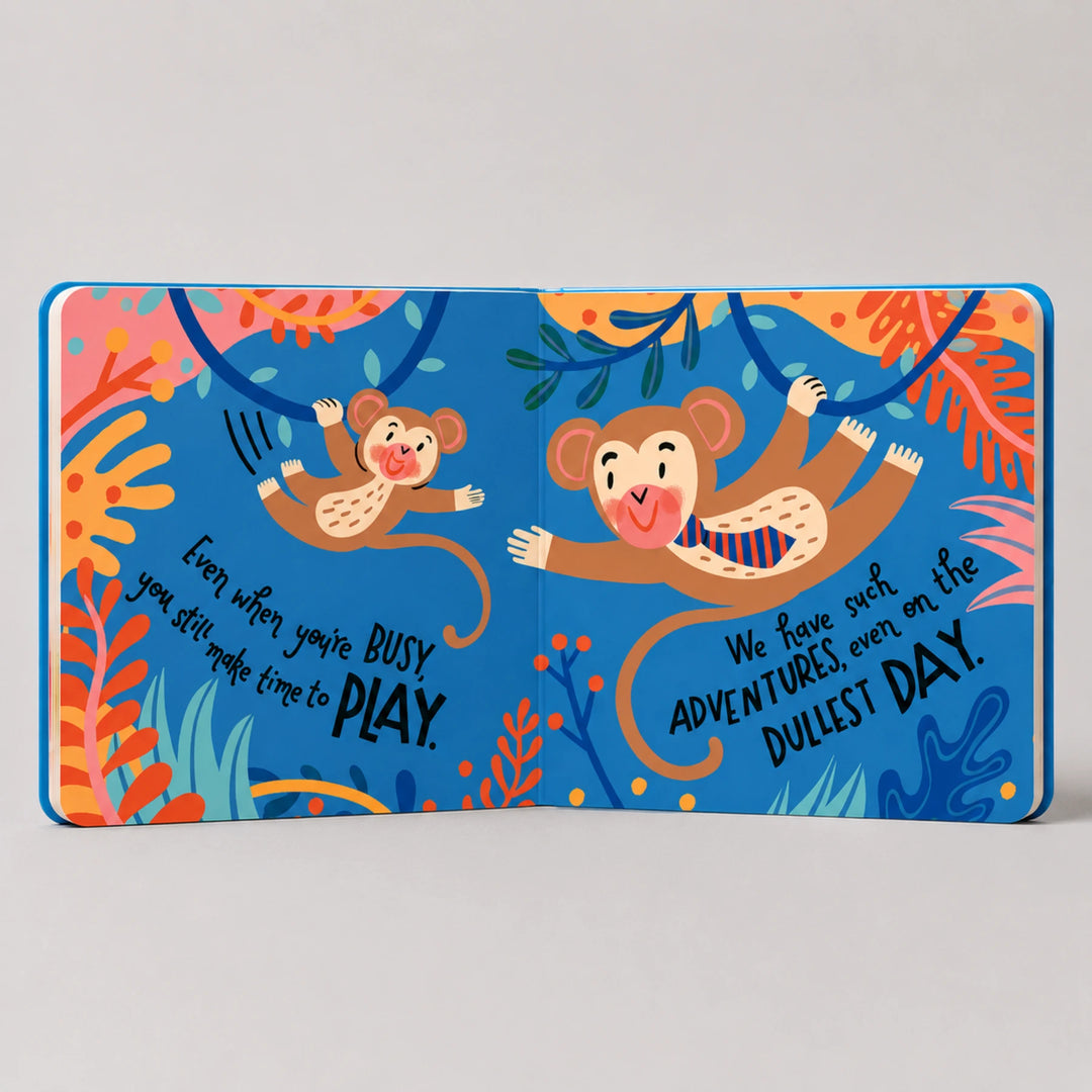 I Love You, Dad Board Book Open to Colourful Monkey Parent and Child Illustration