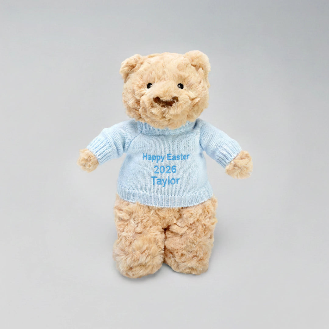 Soft Toys For Newborns: Custom Easter Teddy Bear Gift | "My 1st Easter" or "Happy Easter" Jumper
