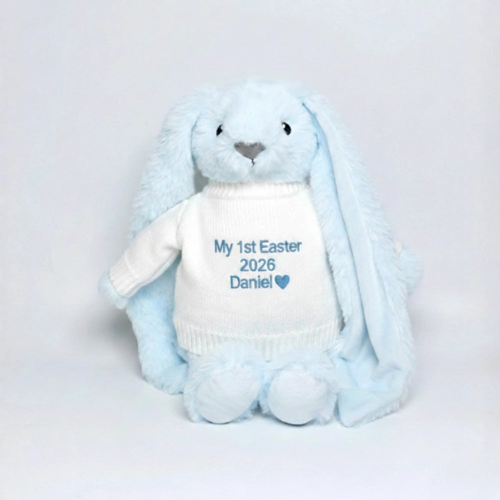 Baby’s first Easter bunny soft toy with customised name