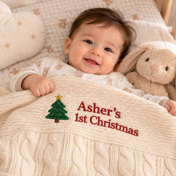 My First Christmas Cable Knit Blanket | Personalised Baby Blanket