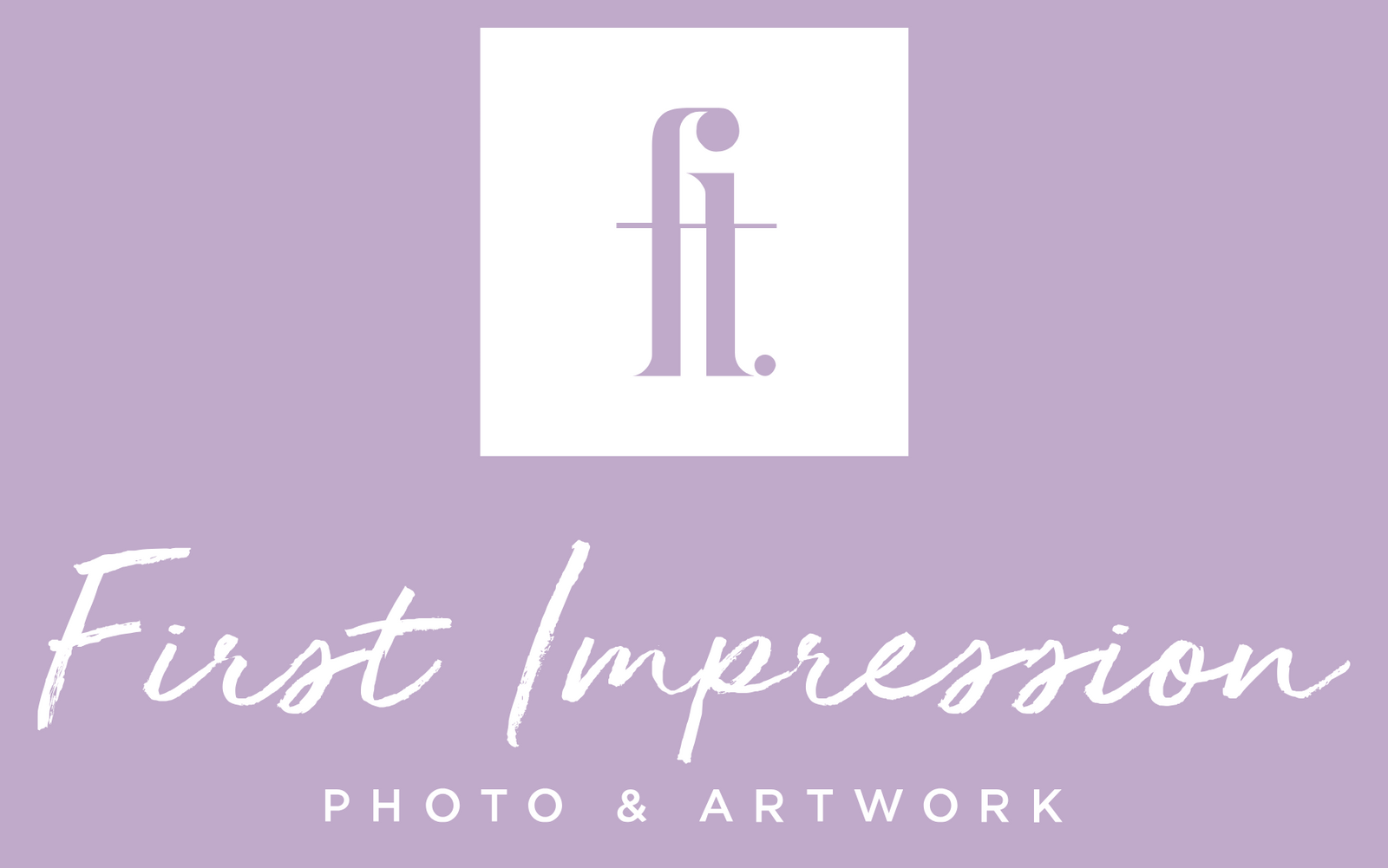 Logo and text 'First Impression Photo & Artwork' on a purple background