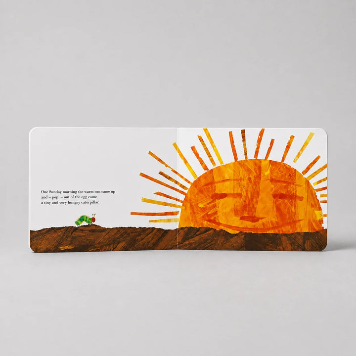 The Very Hungry Caterpillar Board Book Open to the Sun and Caterpillar Story Page