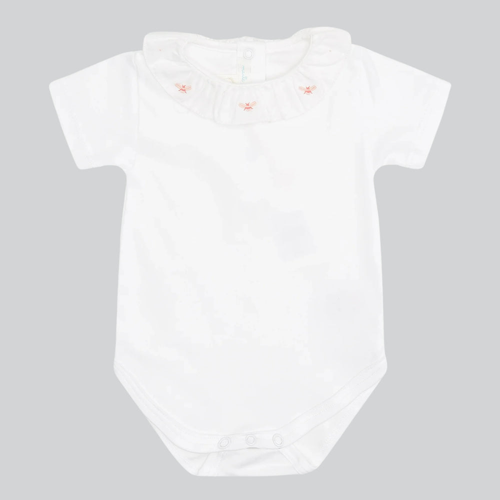Marie Chantal Alexandra Bee Embroidered Ruffle Collar Onesie