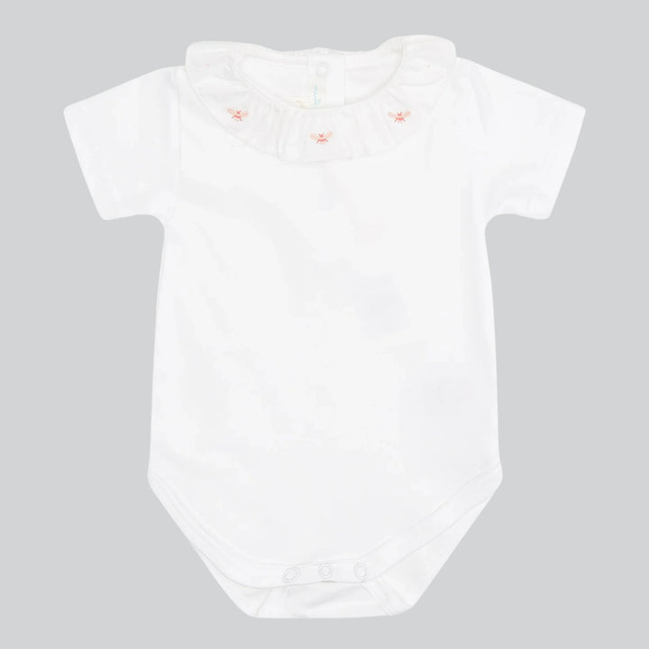 Marie Chantal Alexandra Bee Embroidered Ruffle Collar Onesie
