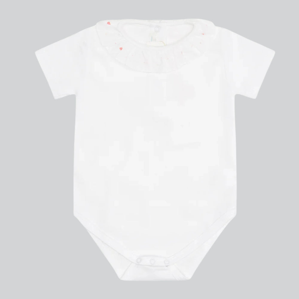 Marie Chantal Elize Heart Embroidered Ruffle Collar Onesie