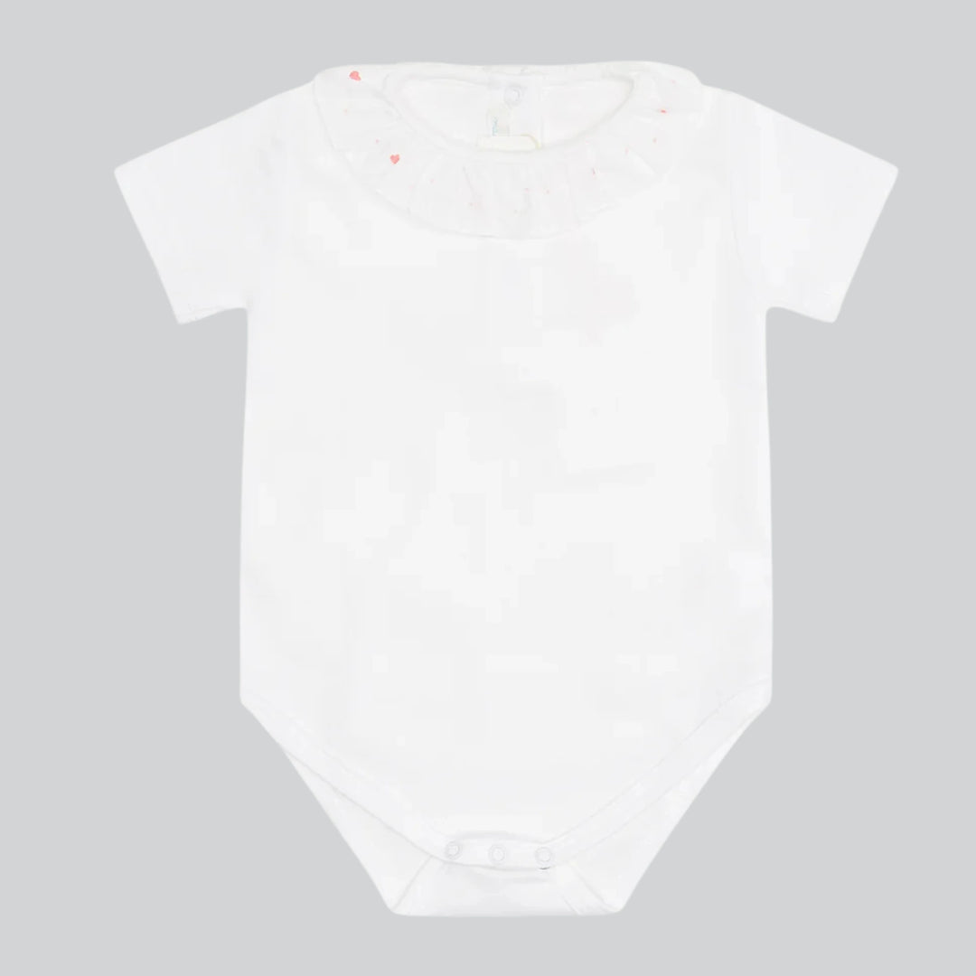 Marie Chantal Elize Heart Embroidered Ruffle Collar Onesie