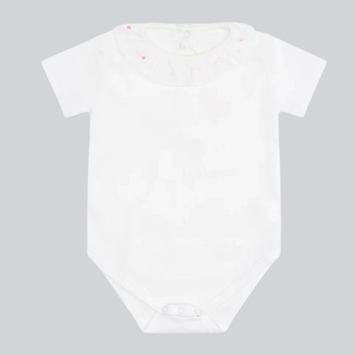 Marie Chantal Elize Heart Embroidered Ruffle Collar Onesie