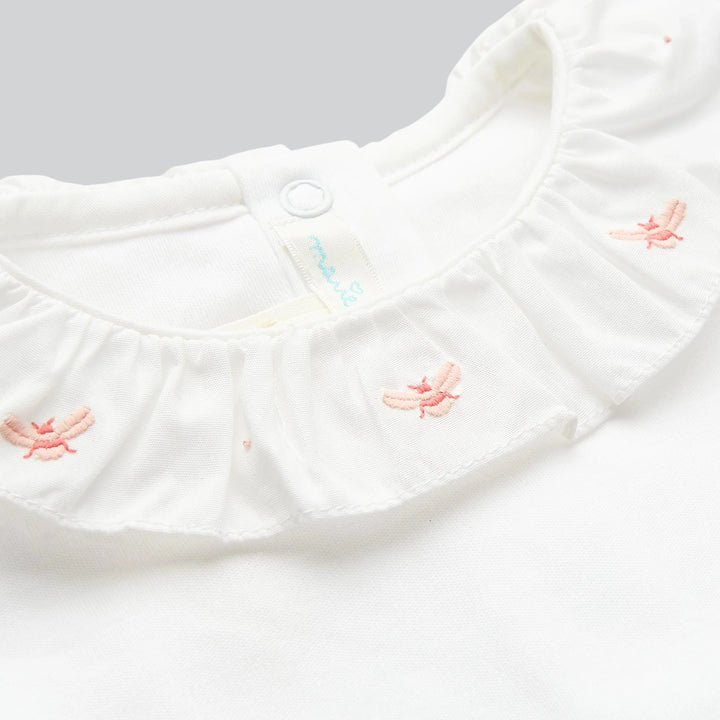 Marie Chantal Alexandra Bee Embroidered Ruffle Collar Onesie