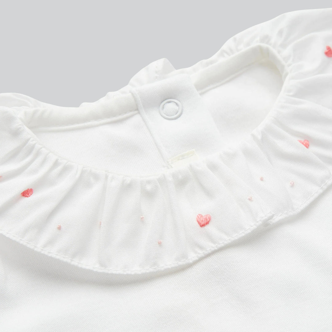 Marie Chantal Elize Heart Embroidered Ruffle Collar Onesie