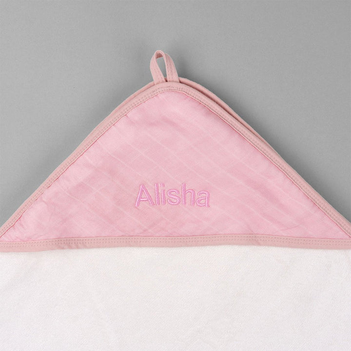 Pink Bamboo Hooded Towel with "Alisha" customised in Pink thread