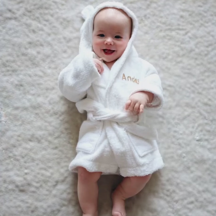 Short Video of Baby wearing the White Bamboo Robe