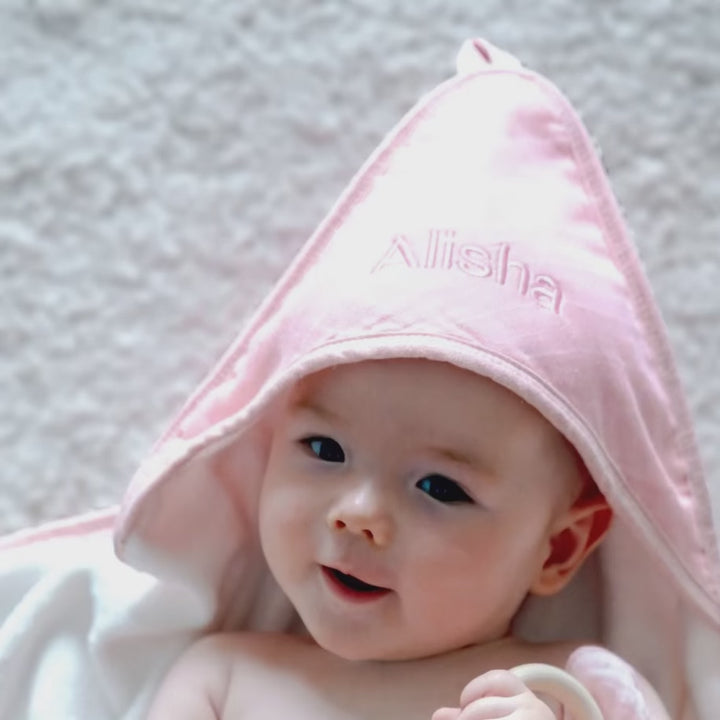 Short Video of Baby covering with Pink Hooded Towel