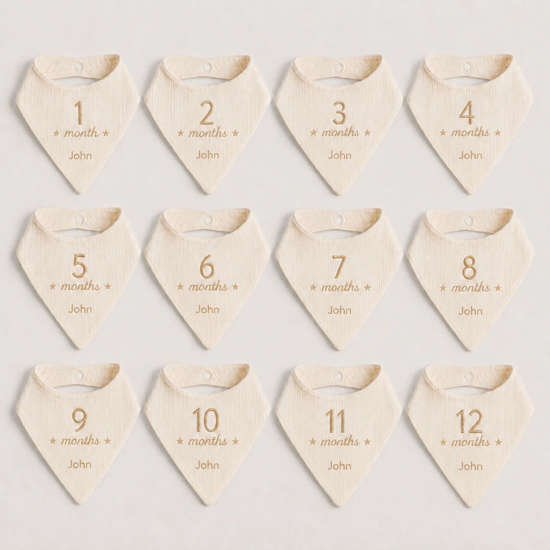 Products: Personalised Monthly Milestone Baby Bibs | First Year Bib Set
