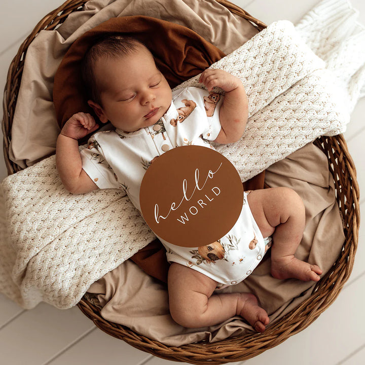 Baby wearing Snuggle Hunny Bears Short Sleeve Organic Bodysuit