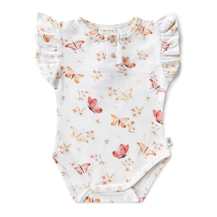 Snuggle Hunny Butterfly Short Sleeve Organic Bodysuit with Frill