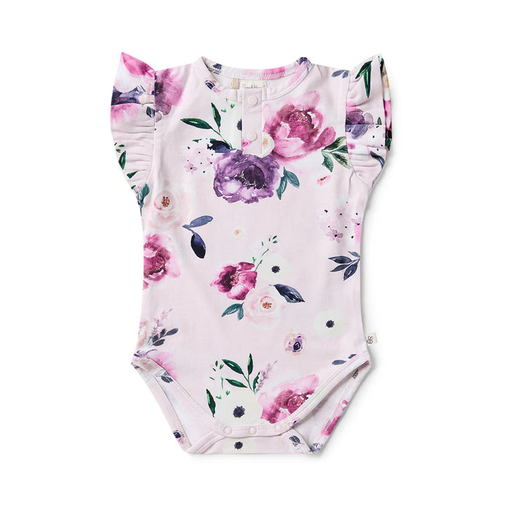 Snuggle Hunny Floral Kiss Short Sleeve Organic Bodysuit with Frill