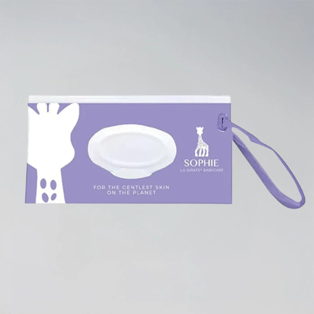 Sophie Purple pouch with a white product inside on a gray background
