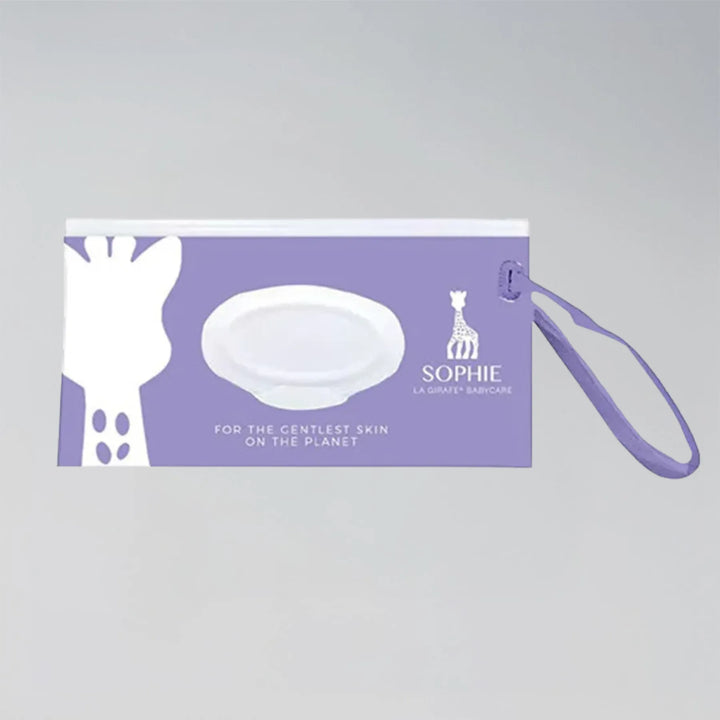 Sophie Purple pouch with a white product inside on a gray background