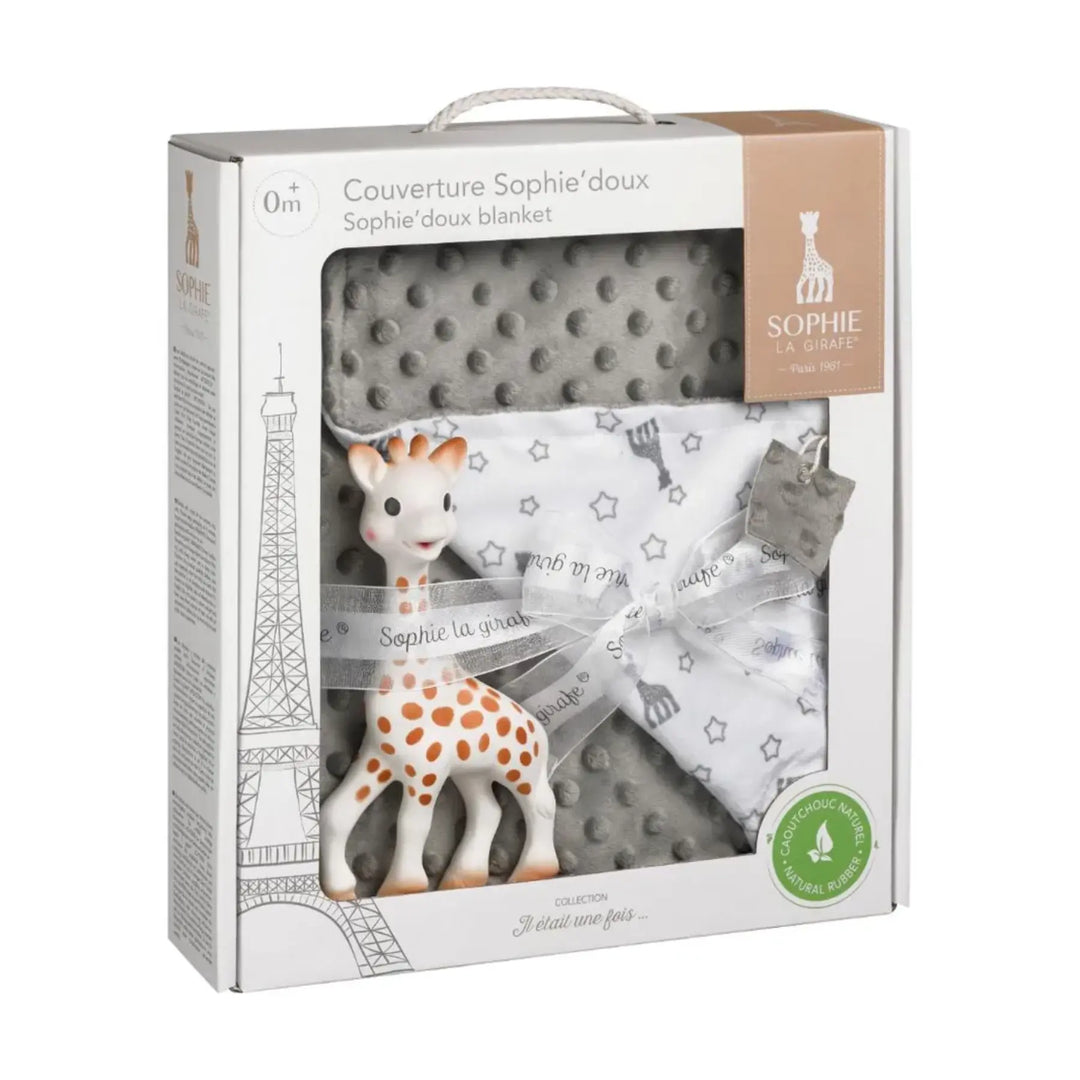 Sophie la Girafe gift set with blanket and toy in packaging