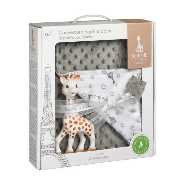 Sophie la Girafe gift set with blanket and toy in packaging
