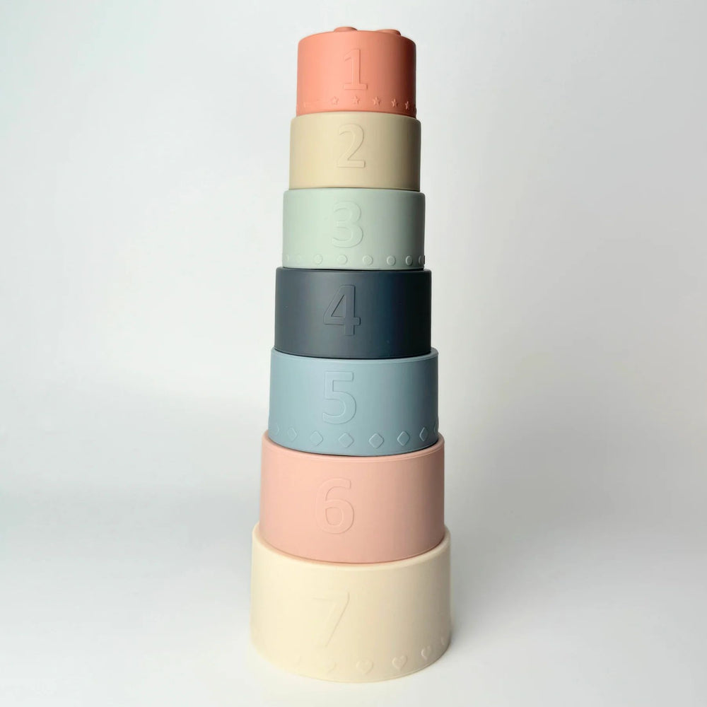 Soft silicone rainbow stacker toy – BPA-free baby gift for sensory and motor skill development