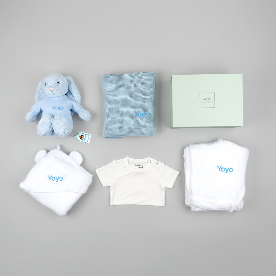 Personalized Super Luxe Baby Boy Gift Hamper