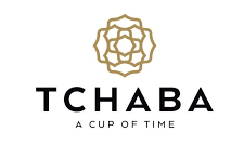 Tchaba logo with a rose design and text 'A Cup of Time' on a white background